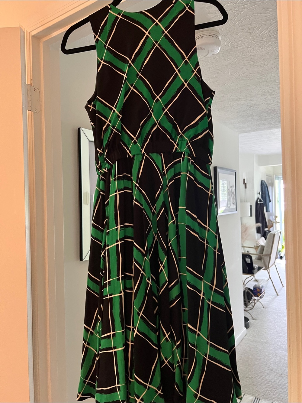 Sleeveless Green Plaid Wrap Midi Dress - Picture 3 of 3
